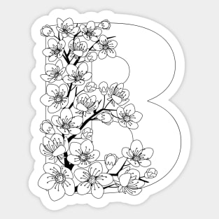 Monochrome capital letter B patterned with sakura twig Sticker